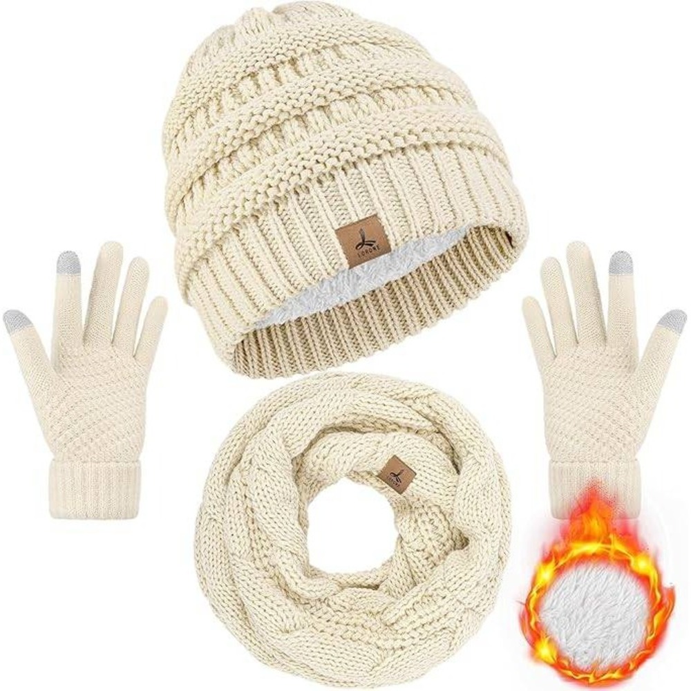 MSRP $31 Winter Beanie Hat Scarf Gloves Set Warm Fleece Knit Hats Touch Screen